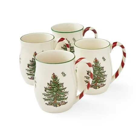Spode Christmas Tree 14 oz Holiday Mugs (Set of 4) - Festive Holiday Coffee Mugs with Peppermint Swirl Design, Stoneware Christmas Mugs Ideal for Hot Cocoa - Holiday Tea Mugs, Winter Beverages | Walmart (US)