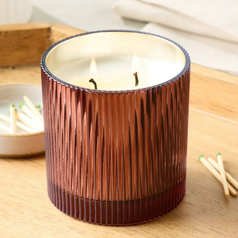 Better Homes & Gardens Farm Apple Pumpkin Scented Cotton 2-Wicks Ribbed Mecury Glass Jar Candle w... | Walmart (US)