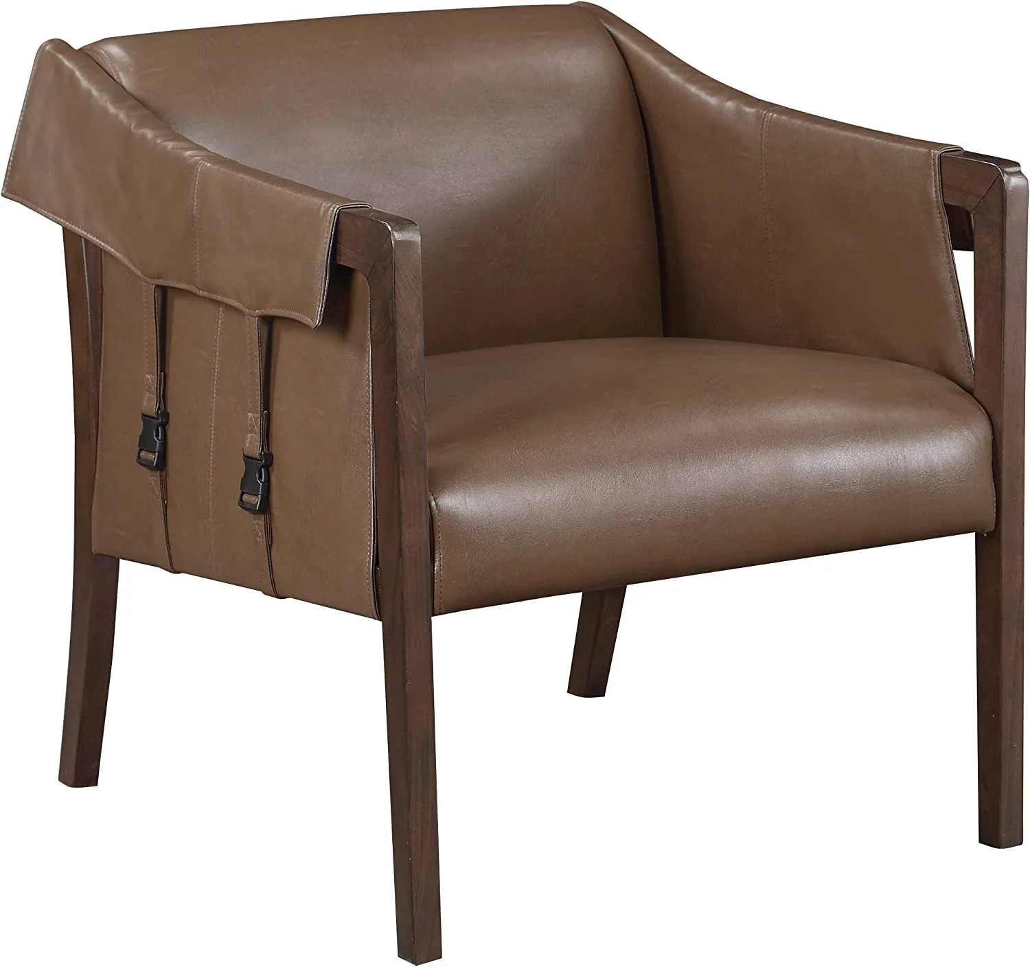 YELROL Parkfield Faux Leather Accent Chair with Sling Buckle Design and Solid Wood Frame  Molasse... | Walmart (US)