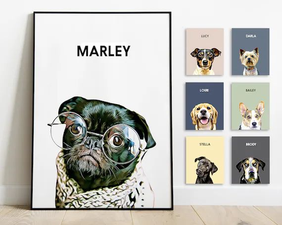 Pet Portrait Custom and Personalized. Pet Dog Wall Art DIGITAL DOWNLOAD to Print on Poster or Can... | Etsy (US)