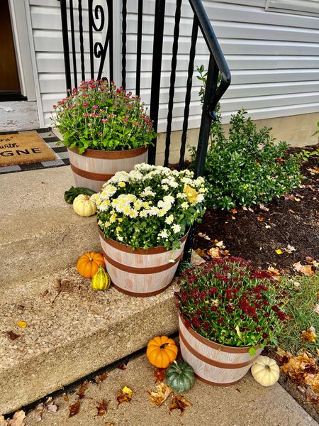 Fall porch, Fall planters, farmhouse style, farmhouse porch, farmhouse decor, farmhouse planter, whisky barrel planters

#LTKstyletip #LTKSeasonal #LTKhome
