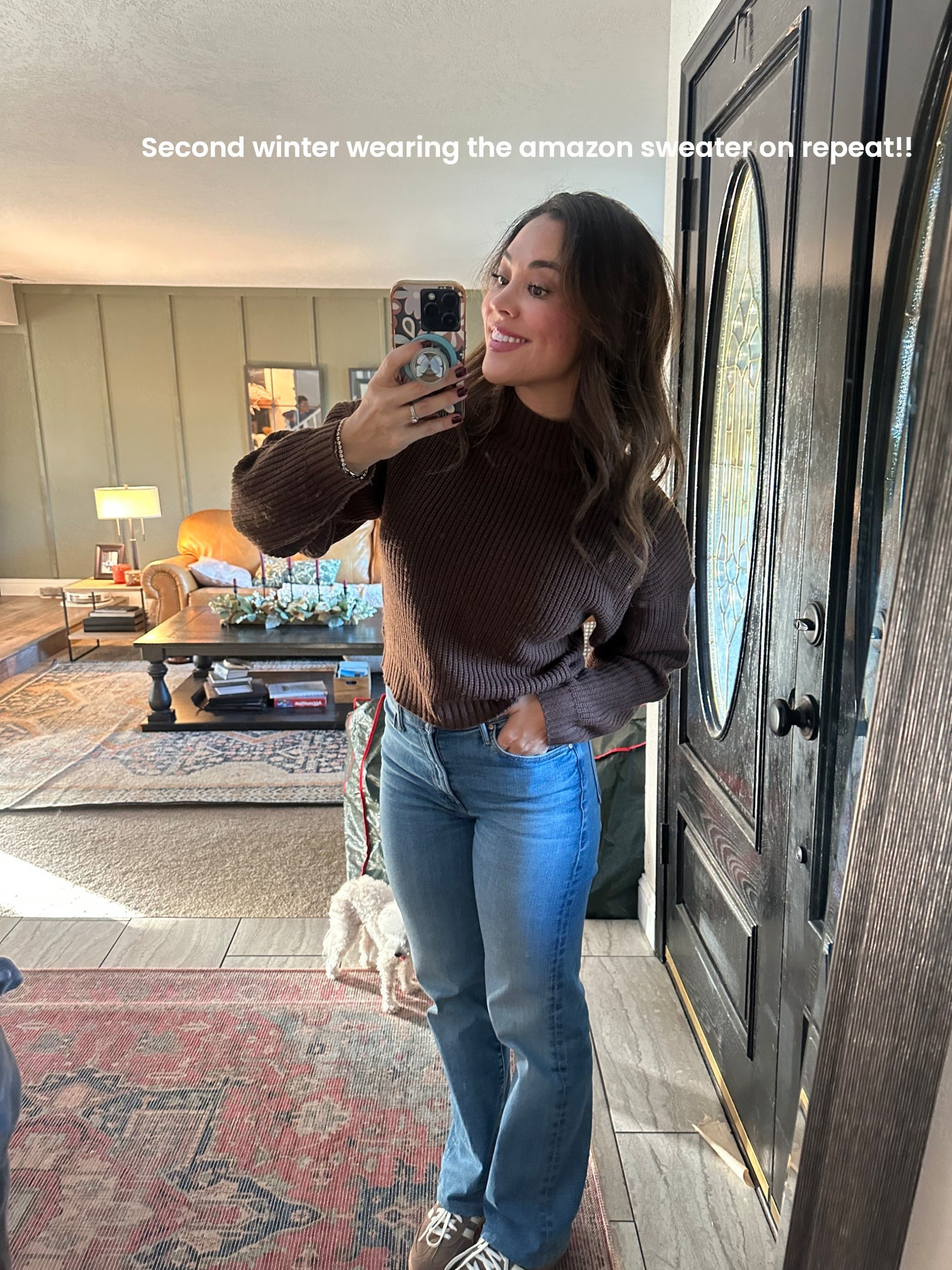 Love love love this Amazon brown sweater. It hits right at the belt line. Not too bulky but not too cropped 

#LTKHoliday