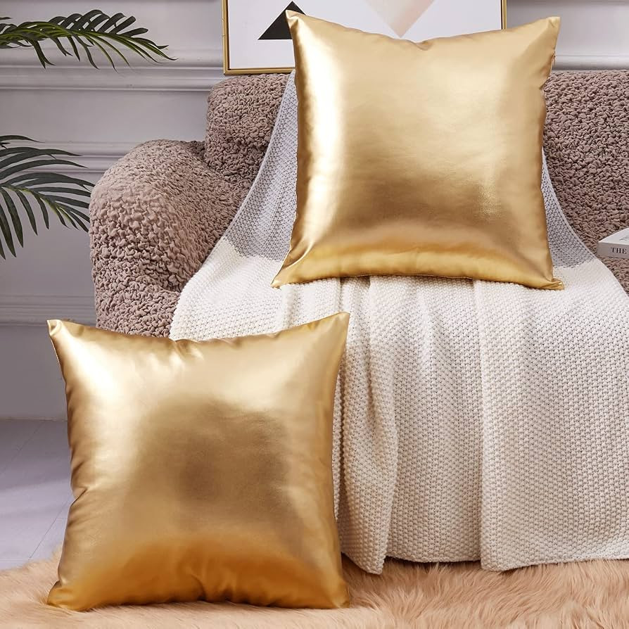 EUCIOR Decorative Pillow,Gold Pillow Covers 18x18,Decorative Throw Pillow Covers Modern Metallic ... | Amazon (US)