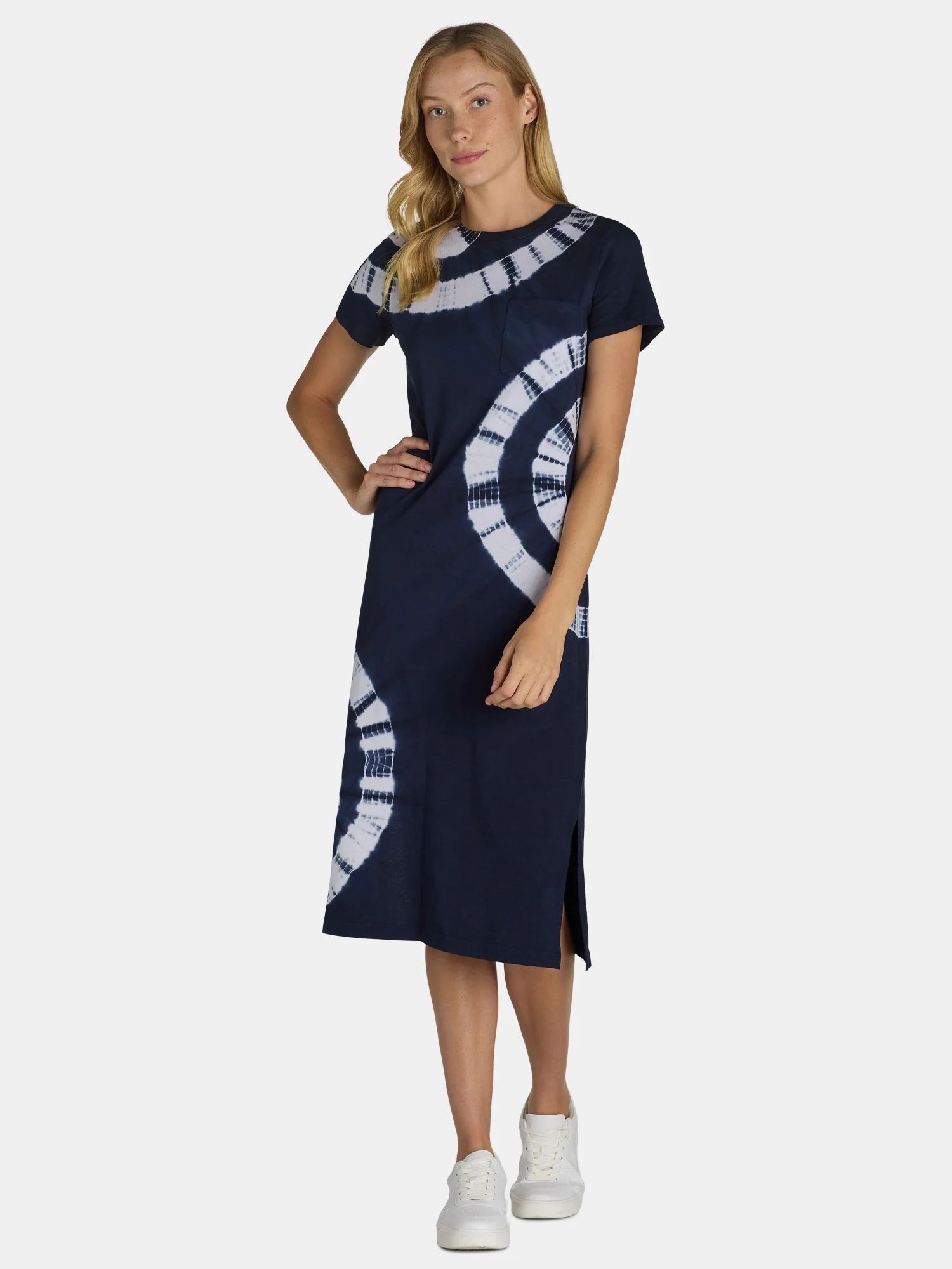 Time and Tru Women's Midi T-Shirt Dress with Short Sleeves, Sizes XS-3XL | Walmart (US)