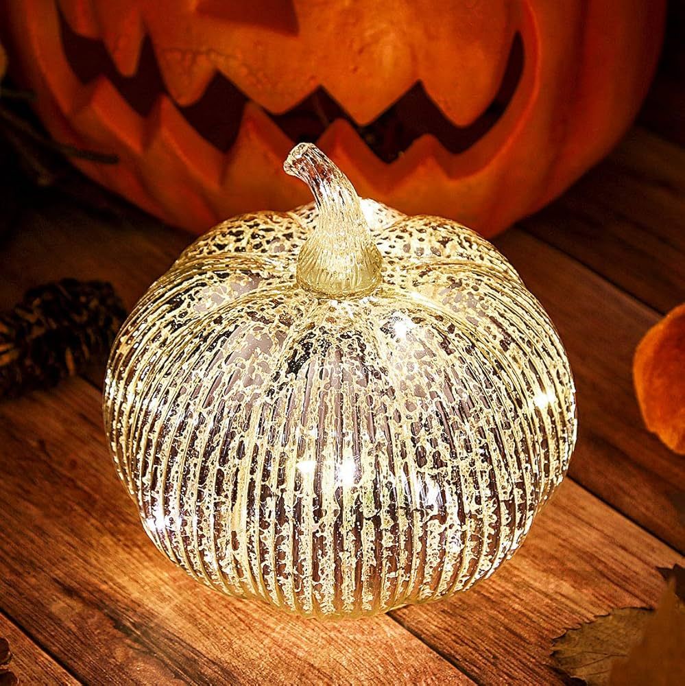 hvfun Mercury Glass Light up Pumpkin with Timer- Fall Decoration for Home-Lamps for Festive Decor... | Amazon (US)