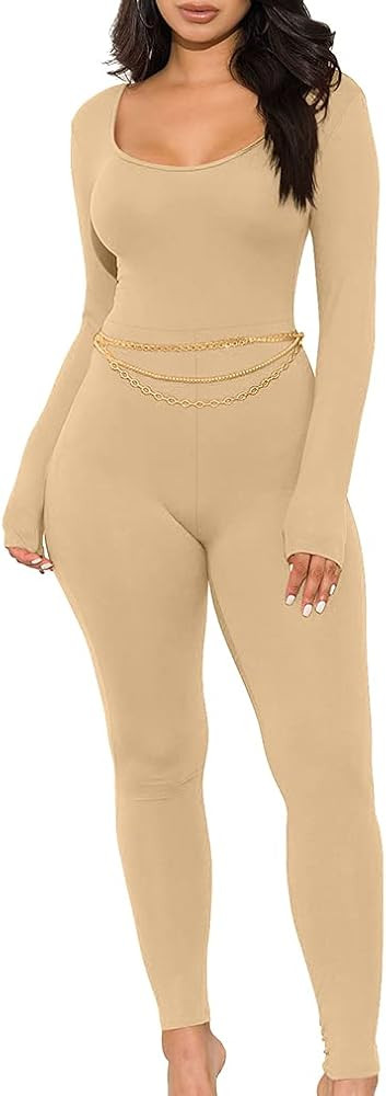 GOKATOSAU Women's Sexy Long Sleeve Bodycon Solid Outfits Club Rompers Jumpsuits | Amazon (US)