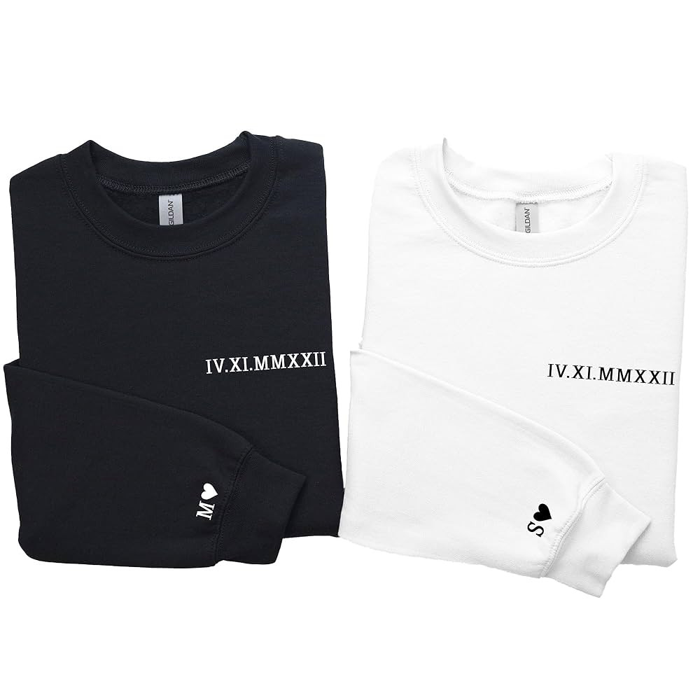 Matching Couple Sweatshirts with Initial Heart and Date Custom Roman Numeral Sweatshirt Personali... | Amazon (US)