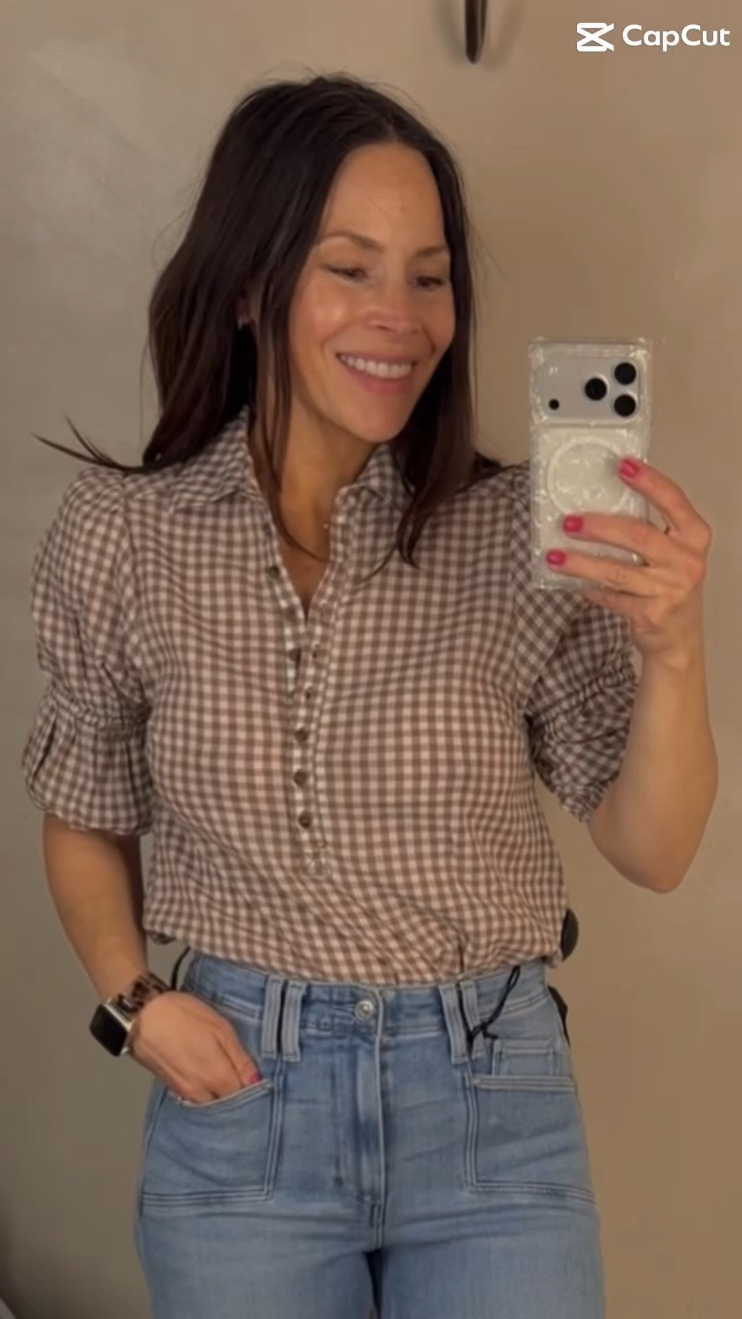 Perfect outfit- beautiful spring blouse and jeans! Gingham blouse with darling details- high rise wide leg jeans in a perfect light wash and front pockets. Both in petite sizing! Add woven sandals and a pink purse or woven tote!

#LTKootd #LTKOver40 #LTKPetite