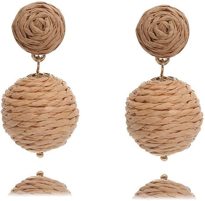 Raffia Earrings Boho Handmade Straw Rattan Round Drop Earrings, Statement Geometric Straw Wicker ... | Amazon (US)