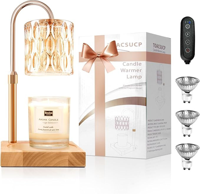 TOACSUCP Candle Warmer Lamp with 3 Bulbs, Adjustable Height Dimmable Candle Warmer with Timer, Co... | Amazon (US)