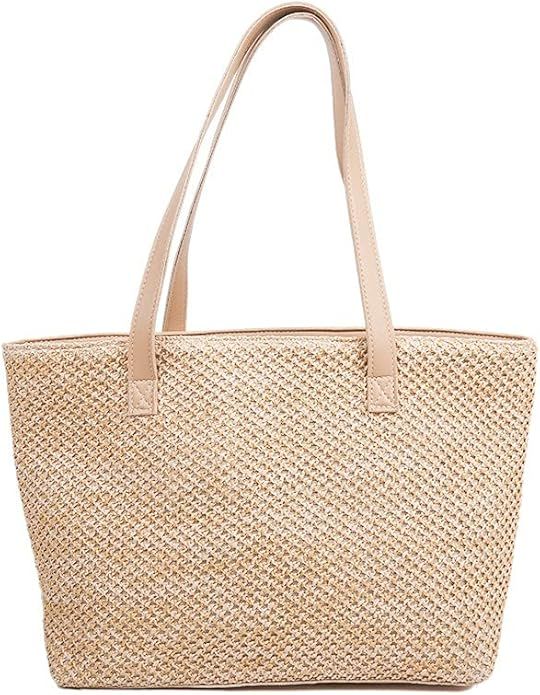 Straw Woven tote bag for Women, GUOZI Big Capacity Summer Beach Shoulder Bag with Zipper, Handmad... | Amazon (US)