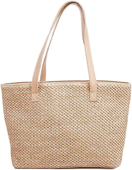 Straw Woven tote bag for Women, GUOZI Big Capacity Summer Beach Shoulder Bag with Zipper, Handmad... | Amazon (US)