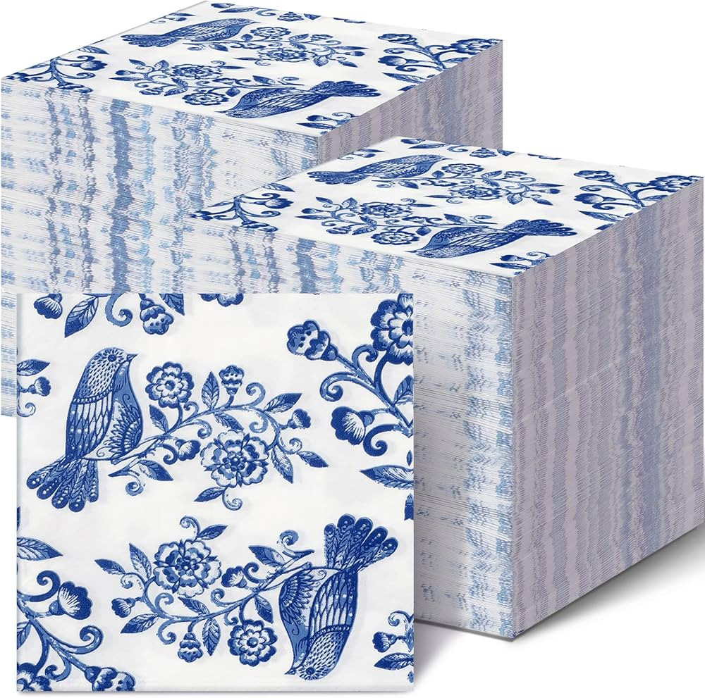 200 Pcs Blue Floral Napkins Blue Dinner Napkins Decorative Paper Towels Paper Guest Towels Blue N... | Amazon (US)