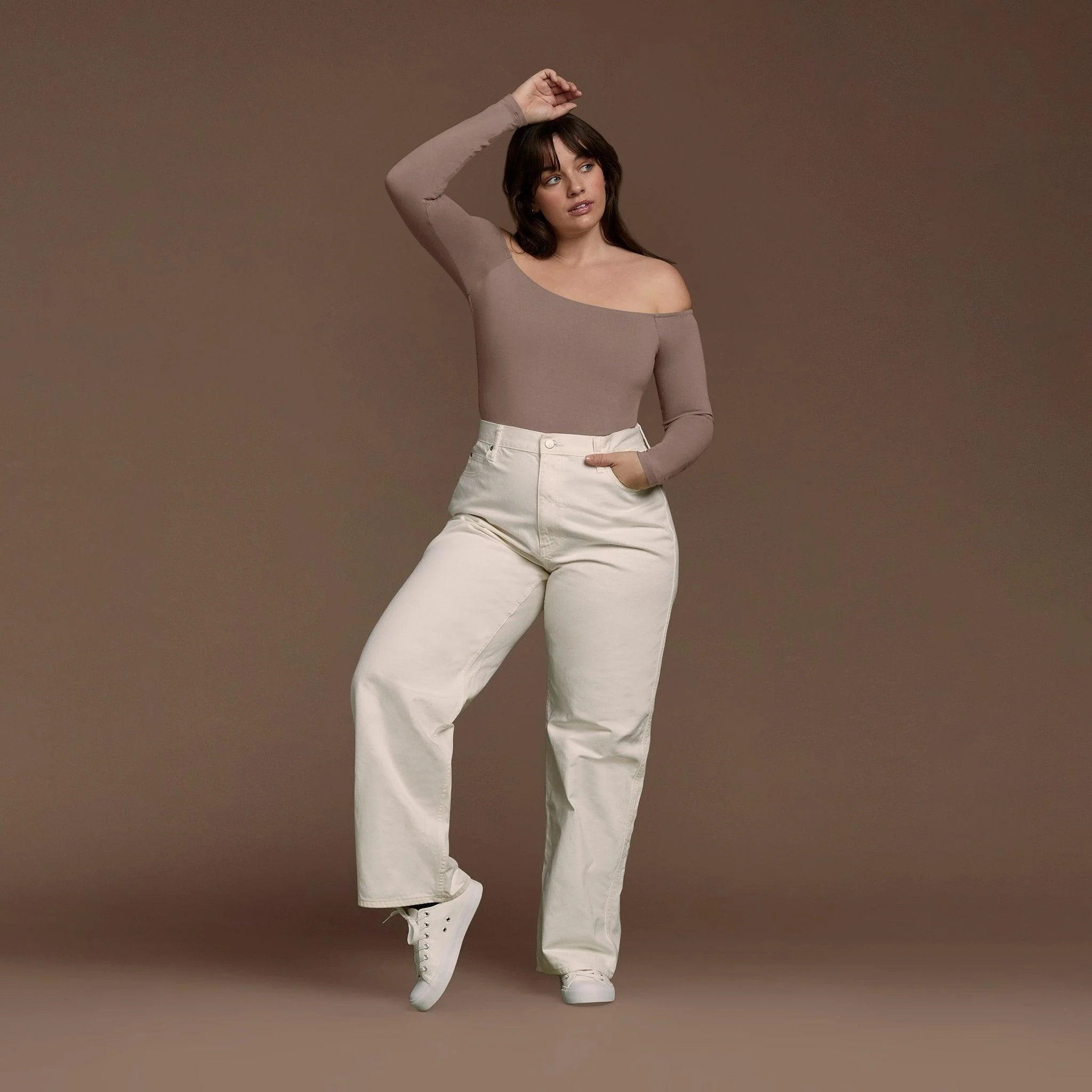 Women's Off The Shoulder Bodysuit - Mocha - nuuds | nuuds