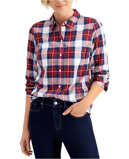 Cotton Plaid Shirt, Regular & Petite, Created for Macy's | Macys (US)