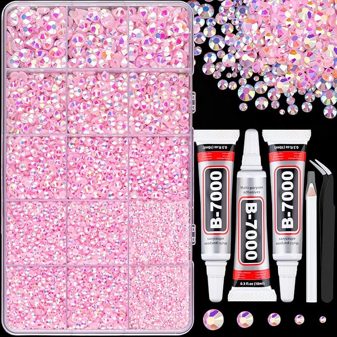 16000Pcs Resin Jelly Rhinestones for Crafting, Light Pink AB Flatback Gems, Bedazzling Crystal wi... | Amazon (US)