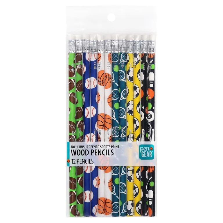 Pen+Gear Unsharpened Sports Print Wood Pencils, #2 HB, Multicolor, 12 Count | Walmart (US)