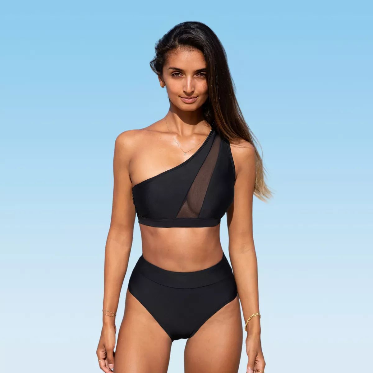 Women's One Shoulder Mesh Bikini Set Swimsuit - Cupshe | Target