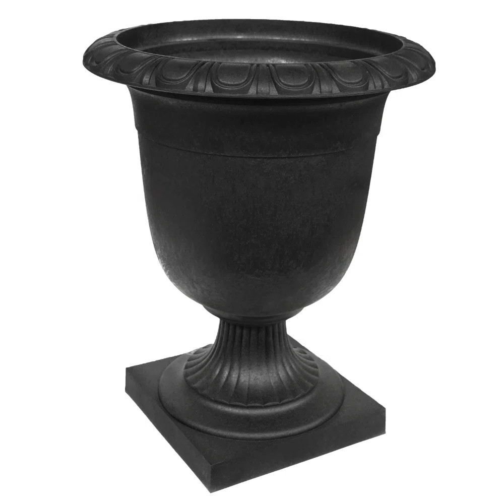 Tierra Verde Self-Watering Indoor Outdoor Urn Planter, Crescendo, 19"x23", Black | Wayfair North America