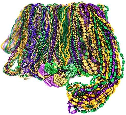Bead Assortment Mardi Gras Beads Bulk (100 Pcs) Mardi Gras Decorations Beads Necklaces Metallic P... | Amazon (US)