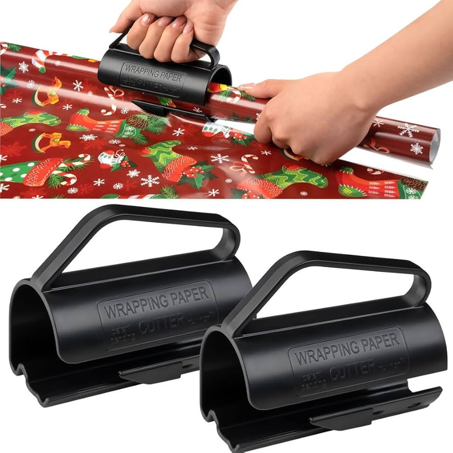 Wrapping Paper Roll Cutter, 2Pcs Wrapping Paper Cutter Tool with Handle Push Cut Easy Sliding Bir... | Amazon (US)