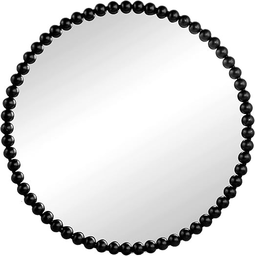 Benjara Emu 32 Inch Modern Round Wall Mirror, Beaded Metal Accent Frame, Black | Amazon (US)