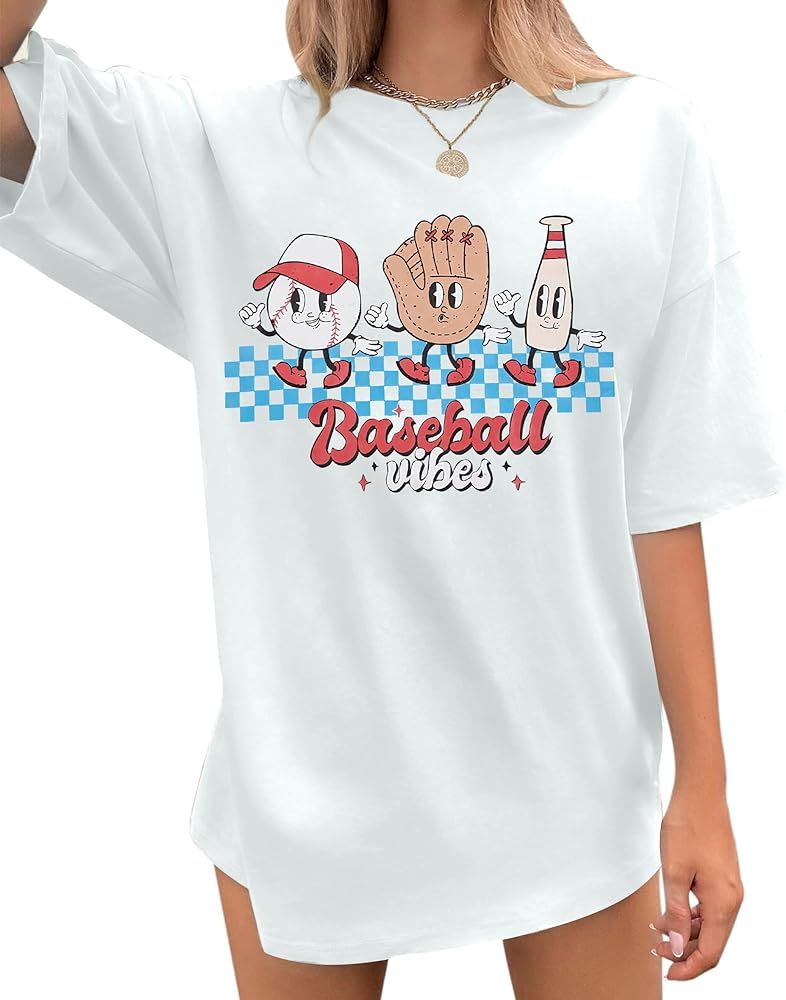 MOUSYA Baseball Mom Shirt Women Oversized Baseball Shirts Gameday Baseball Casual Short Sleeve Sh... | Amazon (US)