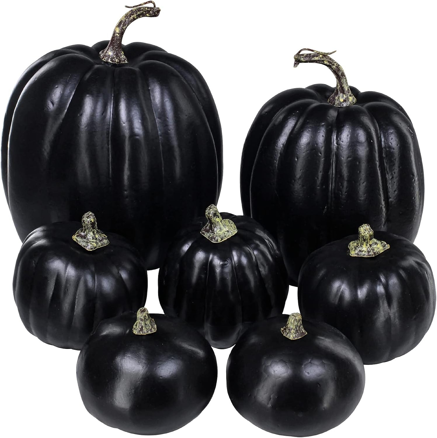 Winlyn 7 Pcs Assorted Artificial Black Pumpkins Halloween Faux Rustic Decorative Foam Pumpkins fo... | Amazon (US)