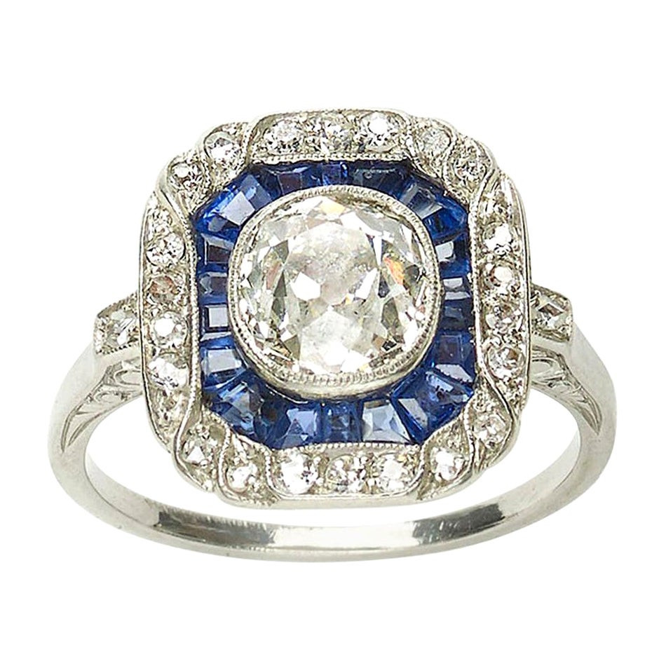 Art Deco Sapphire, Diamond And Platinum Ring, 1.30 Carat | 1stDibs