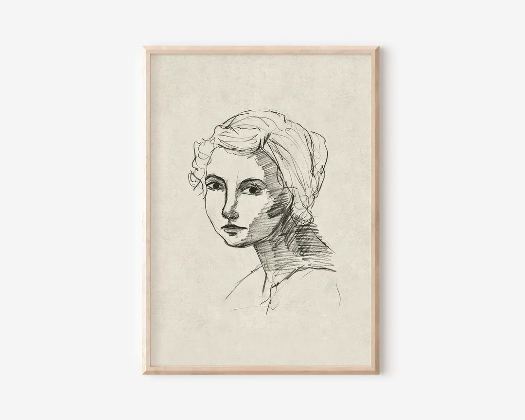 Antique Portrait Woman Sketch Printable Minimalist Portrait Wall Art Neutral Modern Farmhouse Wal... | Etsy (US)