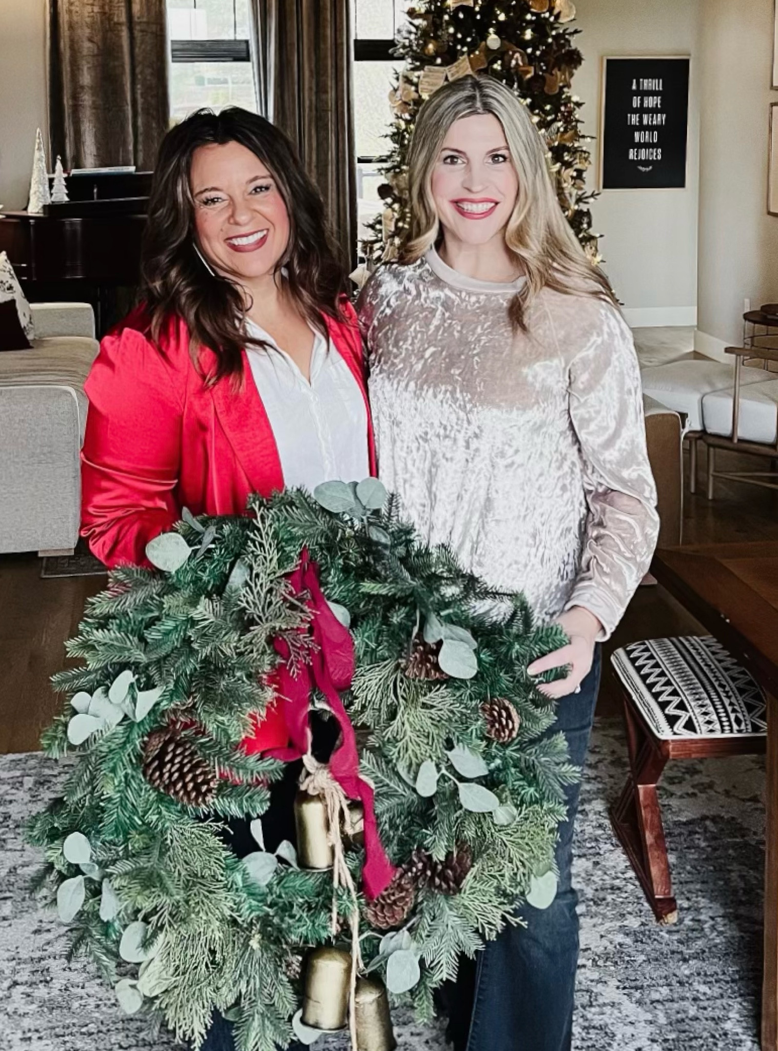 Festive and comfy Christmas attire! Linking Krista’s exact blazer and a couple
similar tops like Wendy’s crushed velvet since hers is many years old! That’s when you know it’s a tried and true staple!