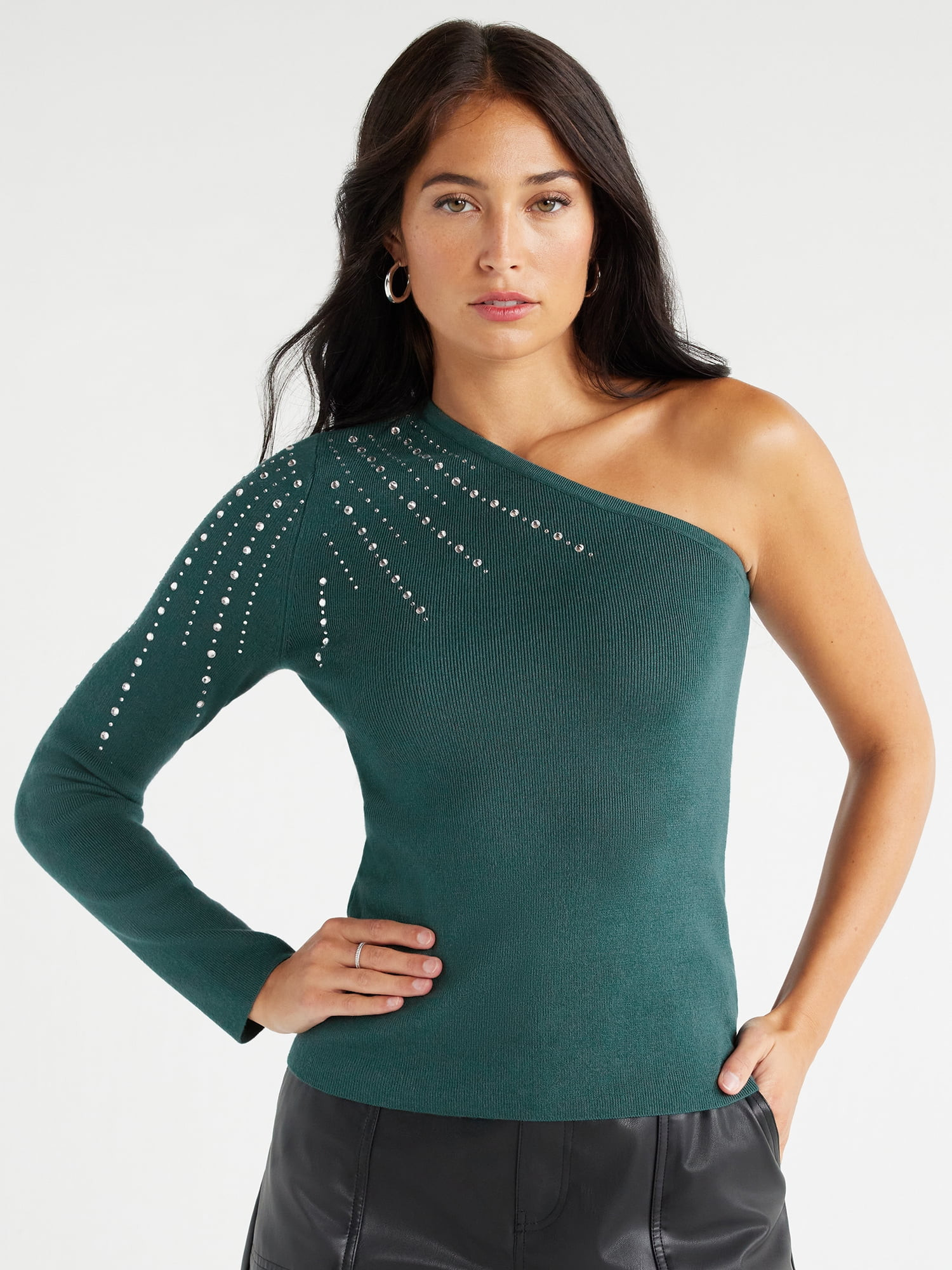 Sofia Jeans Women's One Shoulder Party Sweater with Long Sleeves, Sizes XS-2XL | Walmart (US)
