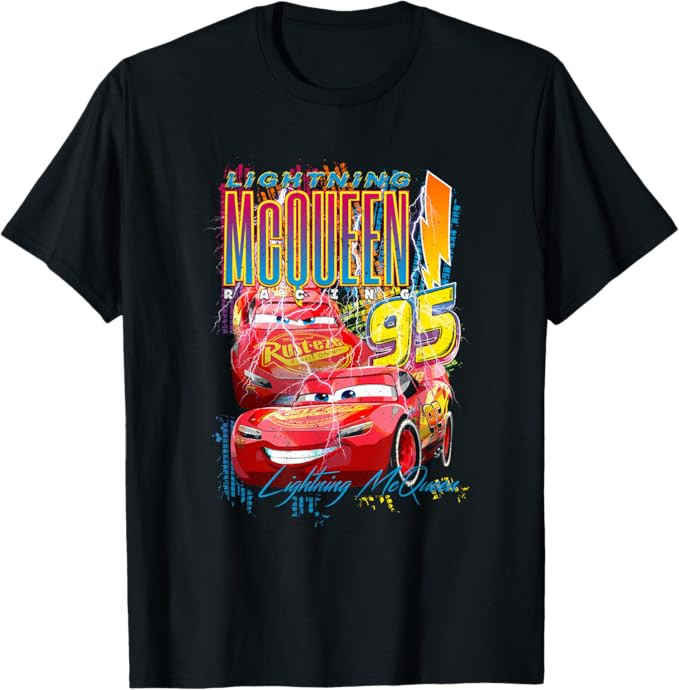 Disney Pixar Cars Lightning McQueen Racing Thunder Poster T-Shirt | Amazon (US)