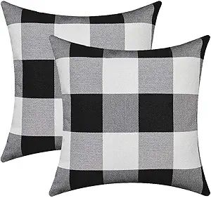 Burlap Farmhouse Decor Buffalo Checkers Plaid Cotton Linen Decorative Throw Pillow Cover Rustic C... | Amazon (US)