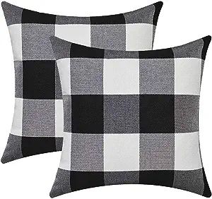 Burlap Farmhouse Decor Buffalo Checkers Plaid Cotton Linen Decorative Throw Pillow Cover Rustic C... | Amazon (US)