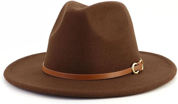 Fedora Hats for Men Women Felt Jazz Hat Wide Brim Panama Hat with Belt Buckle | Amazon (US)