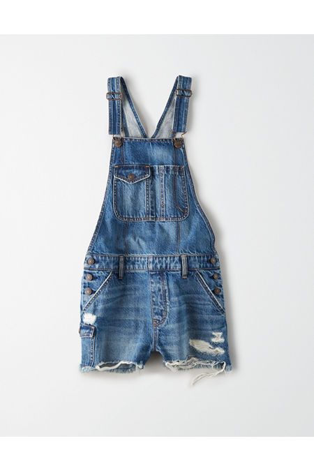 AE Denim Tomgirl Short Overall Women's Darken Destroy XS | American Eagle Outfitters (US & CA)