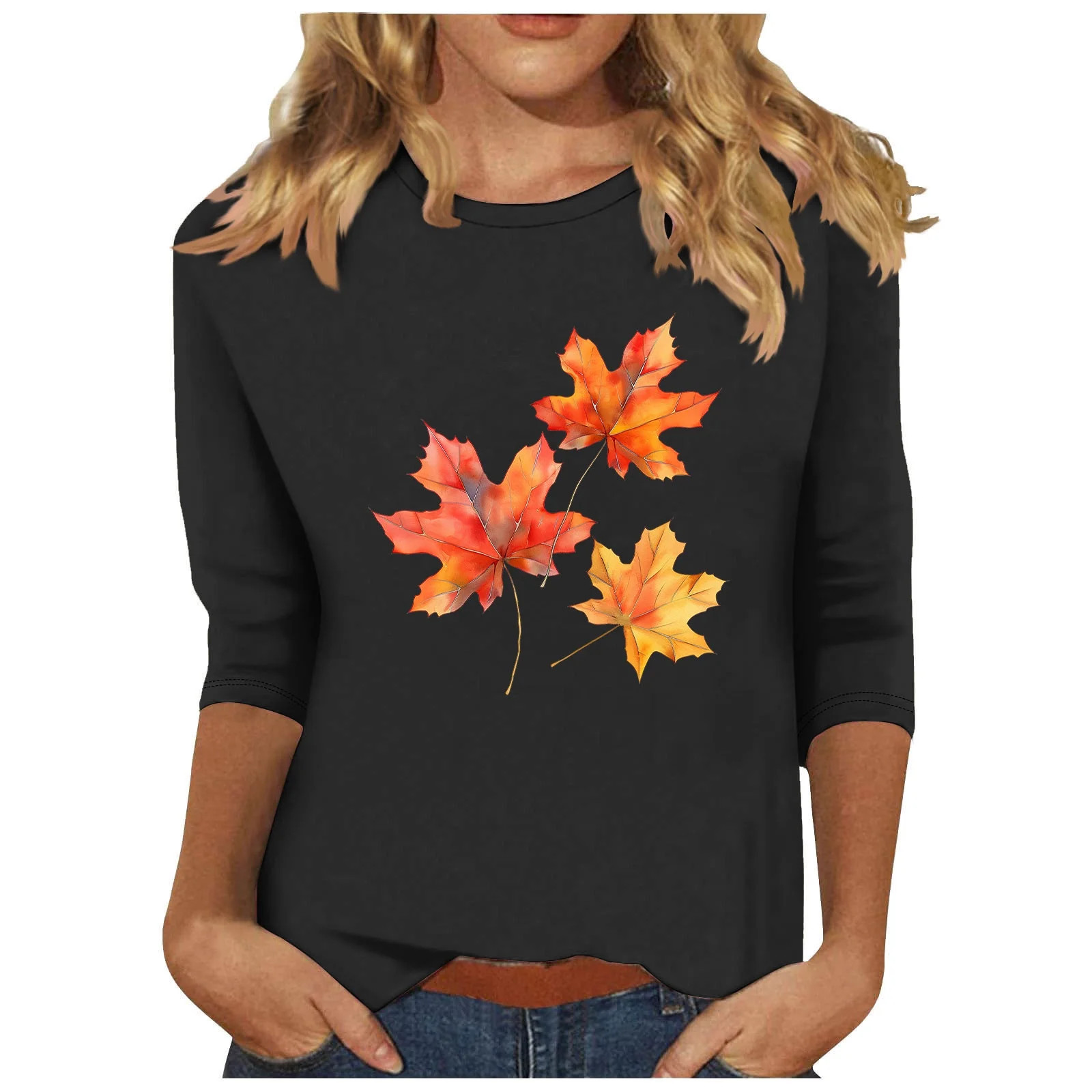 TKLPEHG Womens Fall Tops Thanksgiving 3/4 Sleeve Tunic Tops Fall Funny Graphic Tee Round Neck Cas... | Walmart (US)