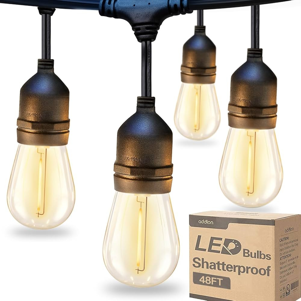 addlon LED Outdoor String Lights 48FT with Edison Vintage Shatterproof Bulbs and Commercial Grade... | Amazon (US)