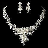 Silver Diamond White Freshwater Pearl, Crystal & Rhinestone Bridal Necklace & Earrings Jewelry Set 9 | Amazon (US)