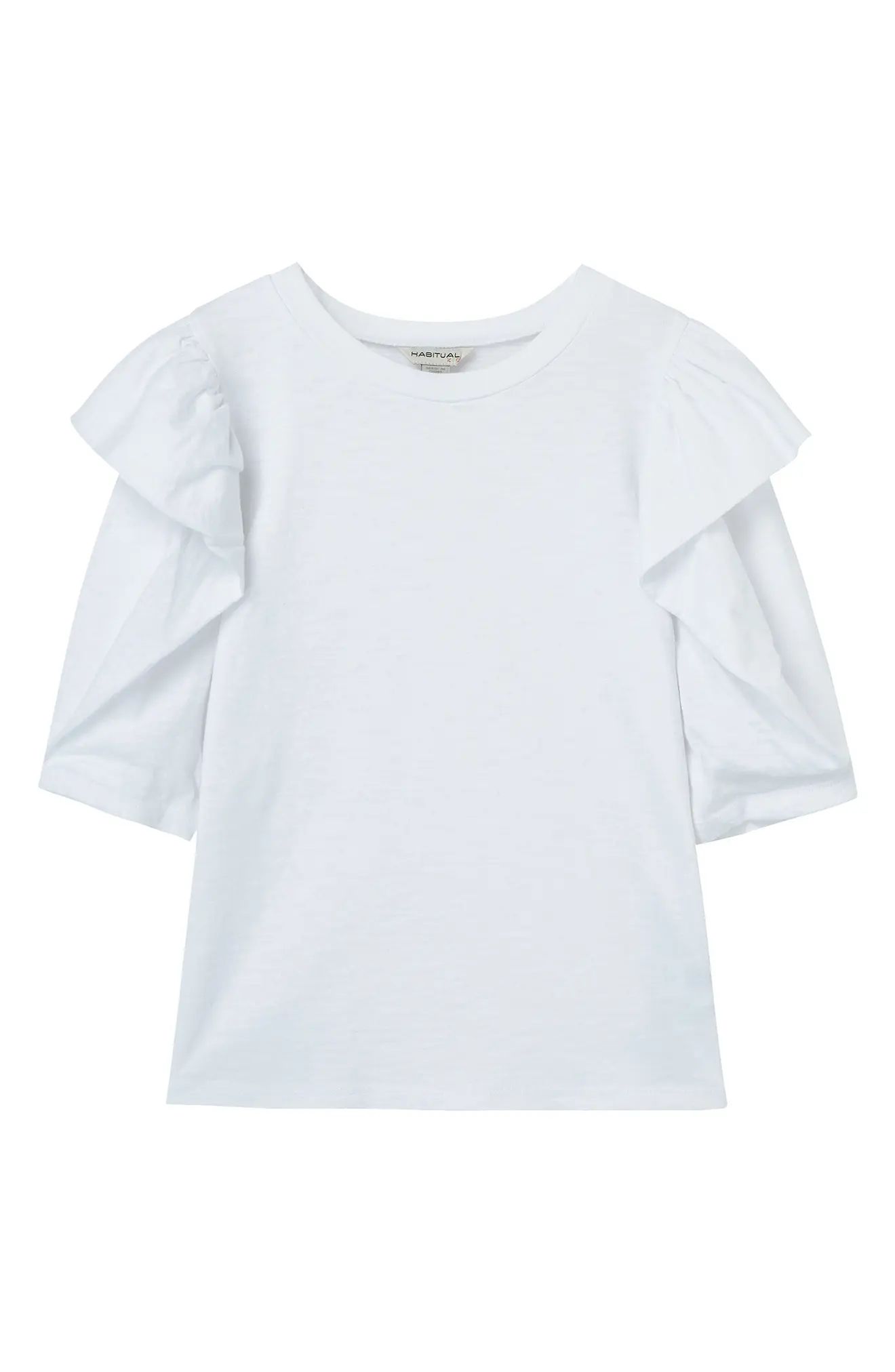 Habitual Kids' Envelope Puff Sleeve Slub Jersey T-Shirt in White at Nordstrom, Size 14 | Nordstrom