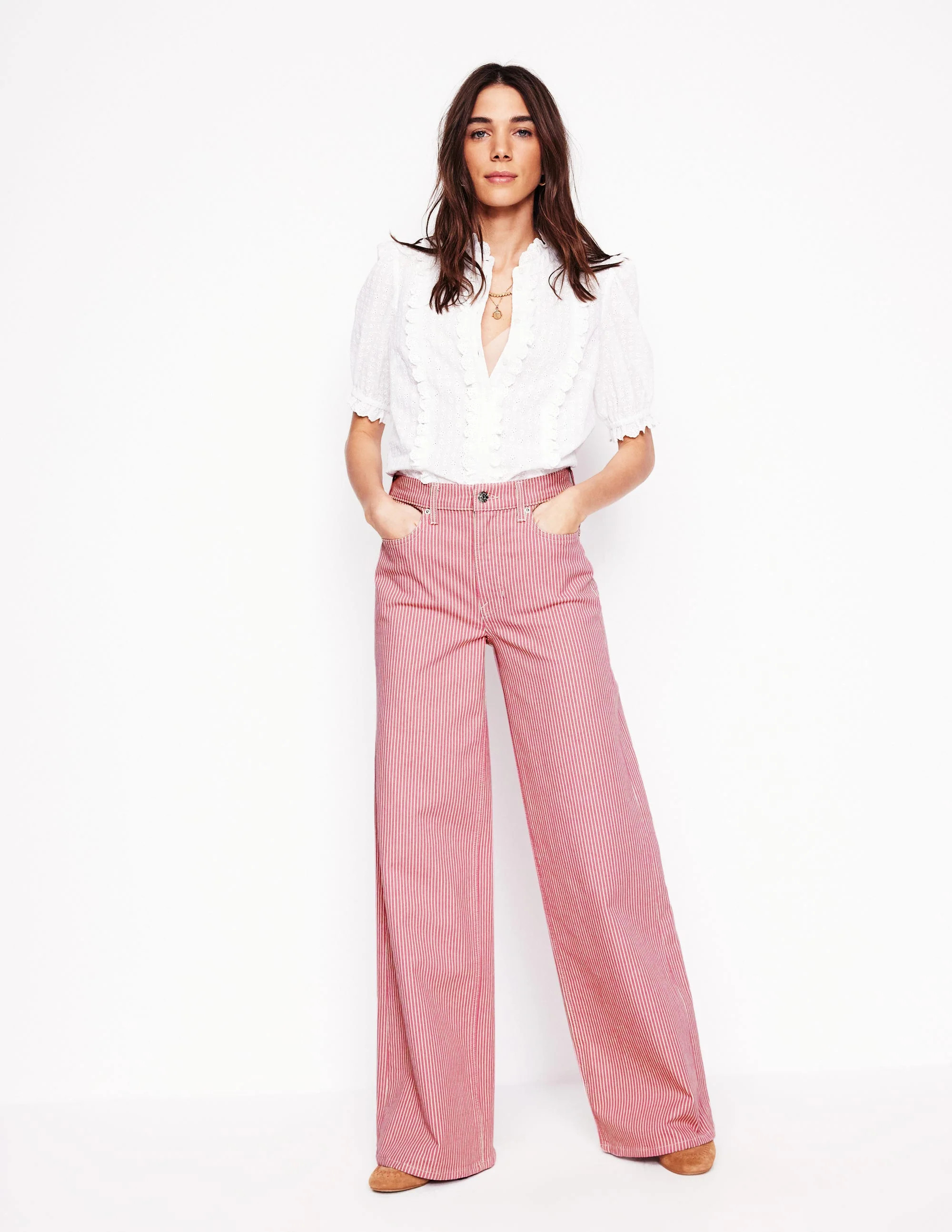 High Rise Wide Leg Jeans-Pink Stripe | Boden UK