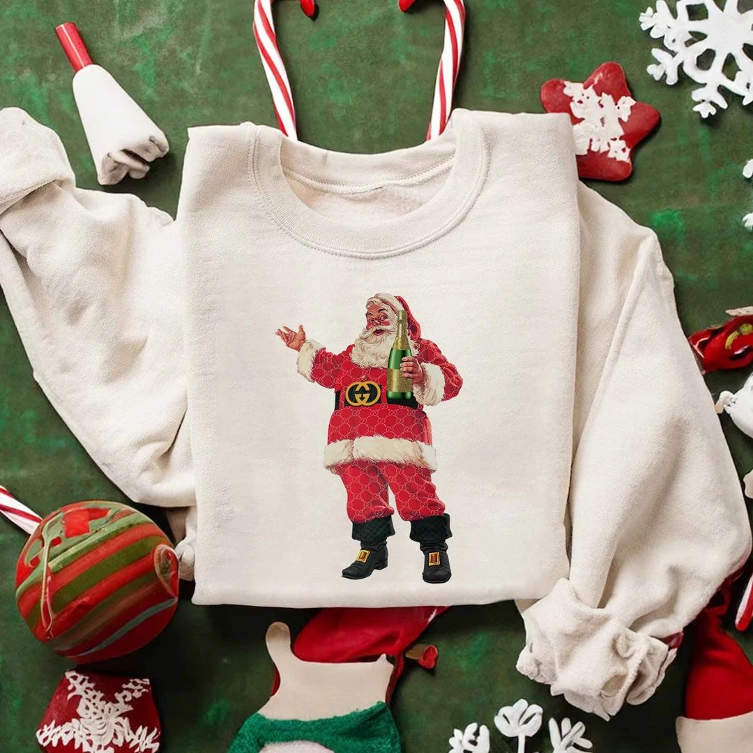 Retro Santa Claus Champagne Christmas Sweatshirt Christmas - Etsy | Etsy (US)