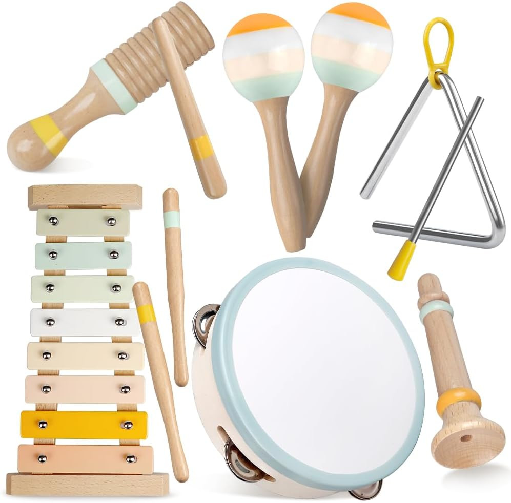 Baby Musical Instruments-Montessori Wooden Toys for Toddlers 1-3,Neutral Colors Percussion Instruments Set with Modern Boho Xylophone for Kids Preschool Educational 3+ (MIS898) | Amazon (US)