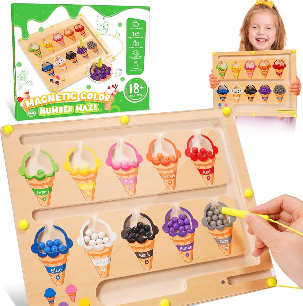 Magnetic Color and Number Maze, Educational Montessori Toys for 2 3 4 5 Year Old Boys Girls Baby,... | Amazon (US)