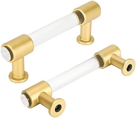 10 Pack | Peaha Acrylic Drawer Pulls Kitchen Cabinet Handle Gold Dresser Drawer Pull Brushed Bras... | Amazon (US)