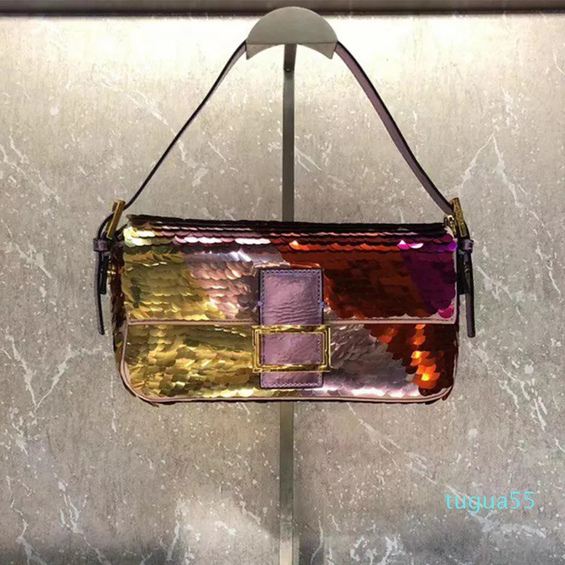 designer Spring and summer shoulder bag baguette leather fashion sequins ladies banquet hand wall... | DHGate