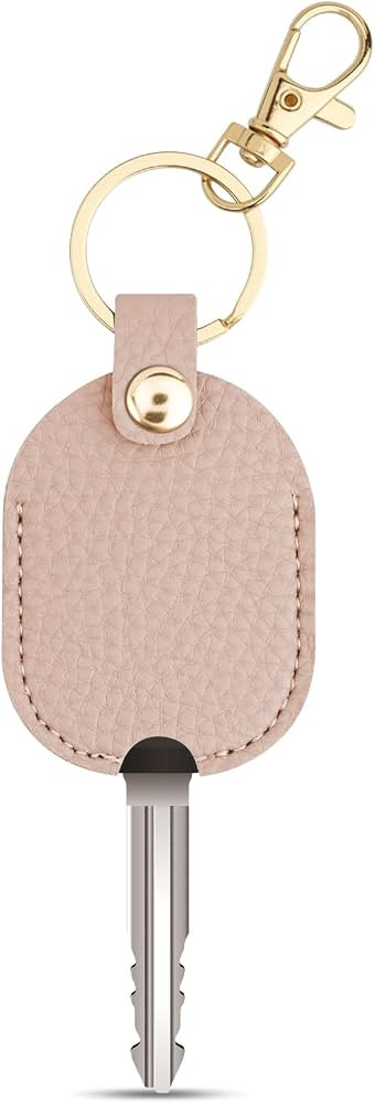 Leather Car Key Cover, Key Covers for Car Keys, Broken Key Protector with Iron Key Ring (Pink) | Amazon (US)
