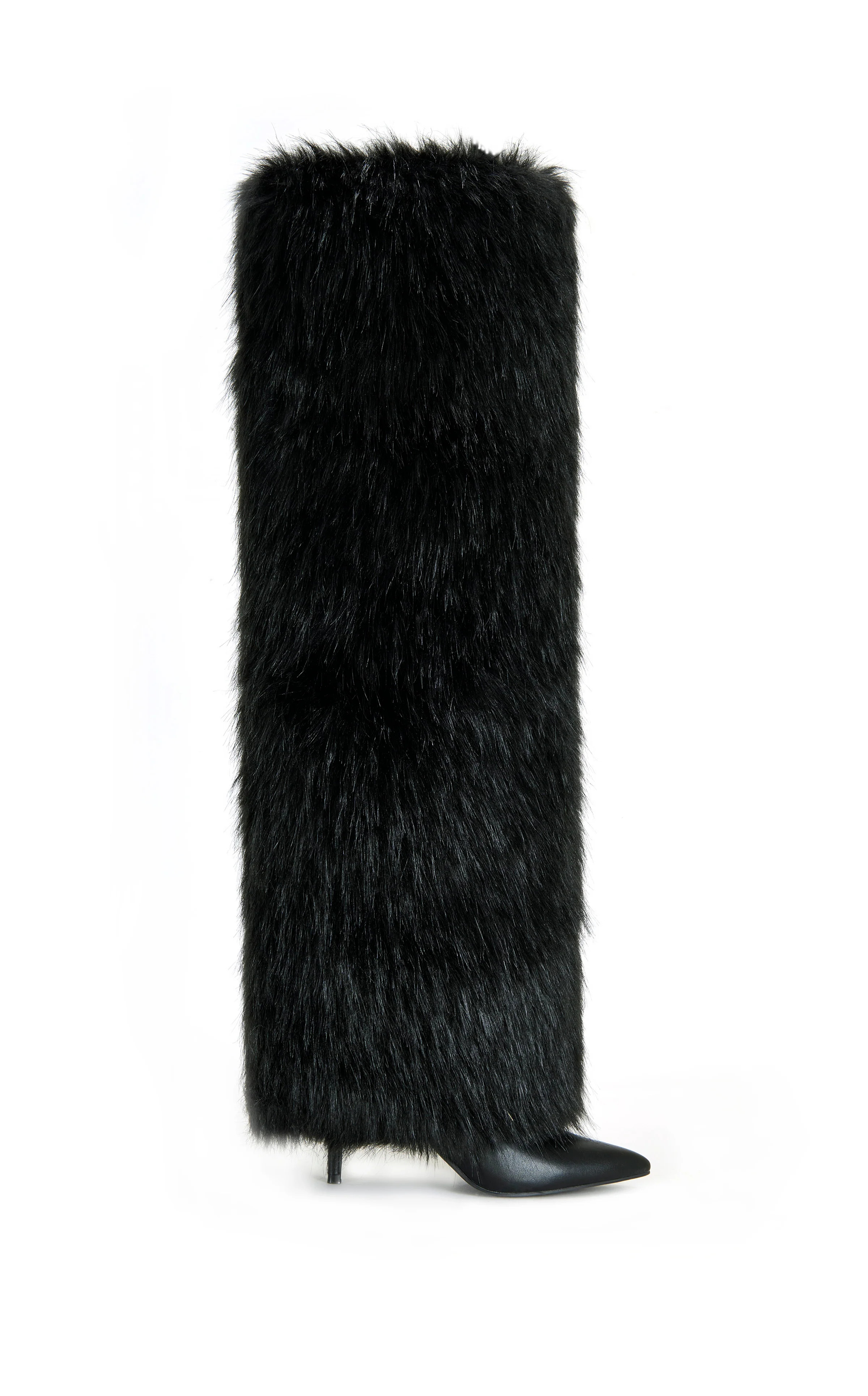 LANGLEYE-BLACK FAUX FUR OVER THE KNEE STILETTO BOOT | Azalea Wang