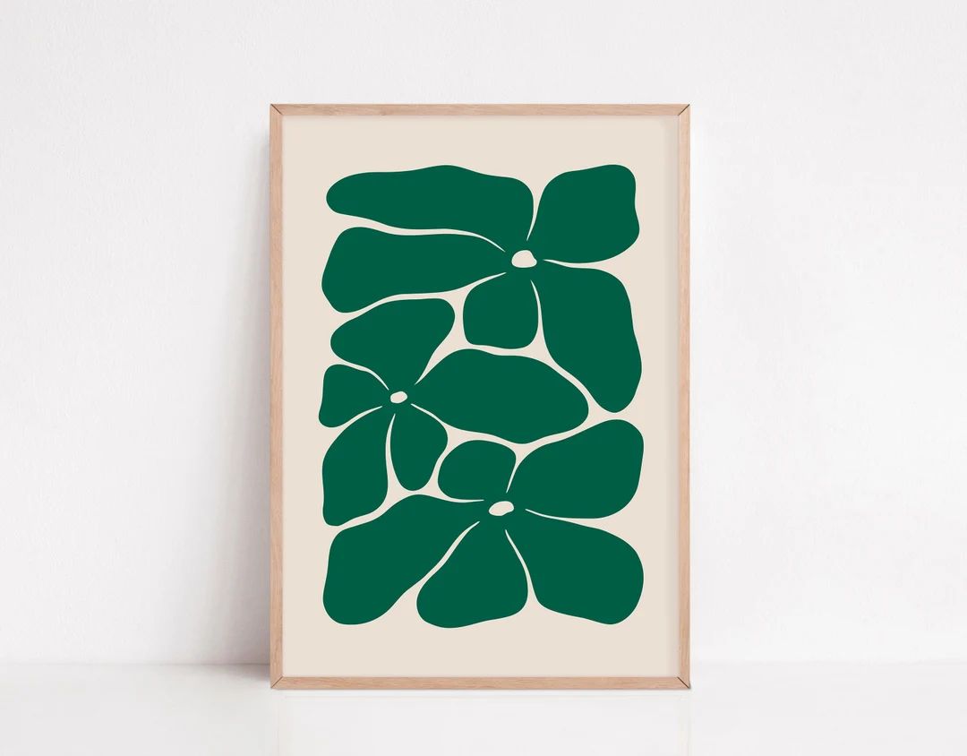 Emerald Green Wall Art, Abstract Botanical Digital Download, Large Green Floral Print, Dark Green... | Etsy (US)